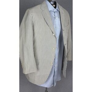 Vintage 60s Haspel Seersucker Blazer 40R Grey White Stripe Raleigh Haberdasher